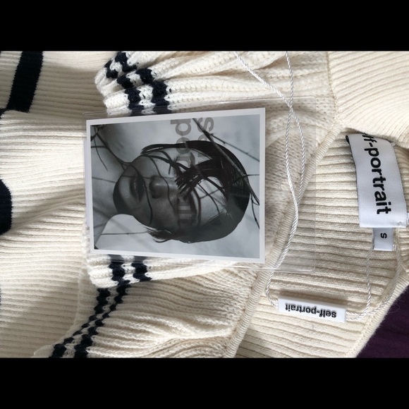 SOLD Self-portrait Ivory Striped Frill Knit Jumper - Picture 4 of 4